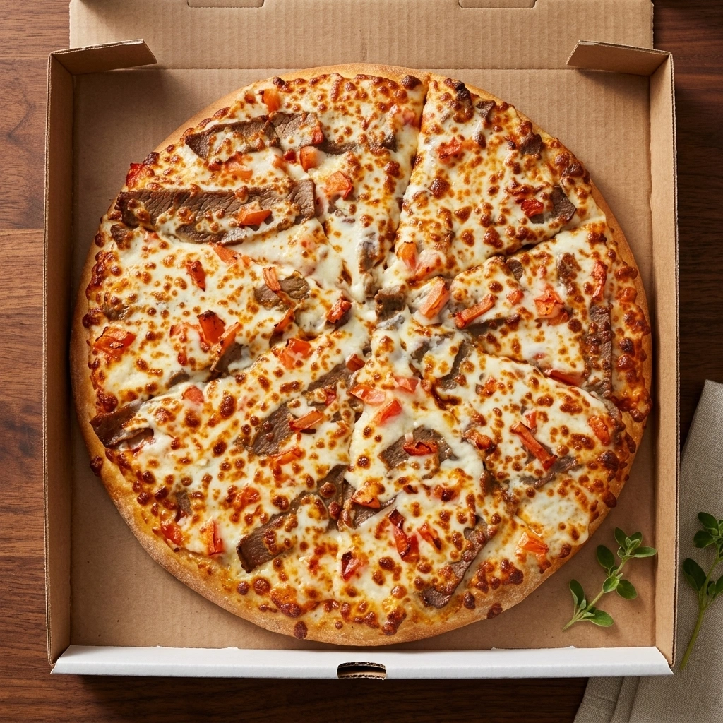 Donair Pizza with sweet donair sauce and fresh tomato at Oven Flames Pizza, Dover Calgary SE